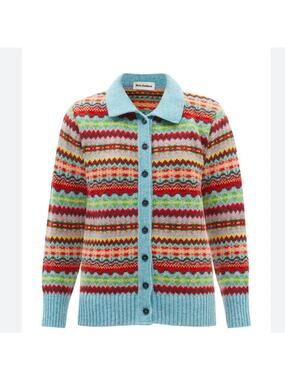NEW Molly Goddard Harper Fair Isle Cardigan Sweater Blue Sz S